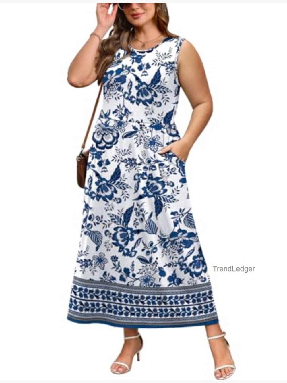Maxi Dress with Pockets Elastic Waist Sleeveless Sundress Long Flowy A Line - Picture 4 of 5
